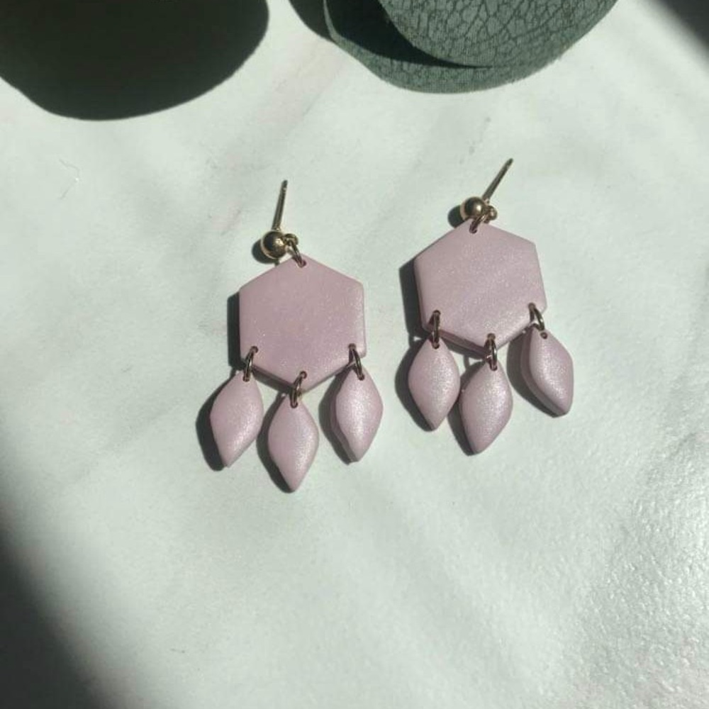 Pink Hexagon Dangle Earrings